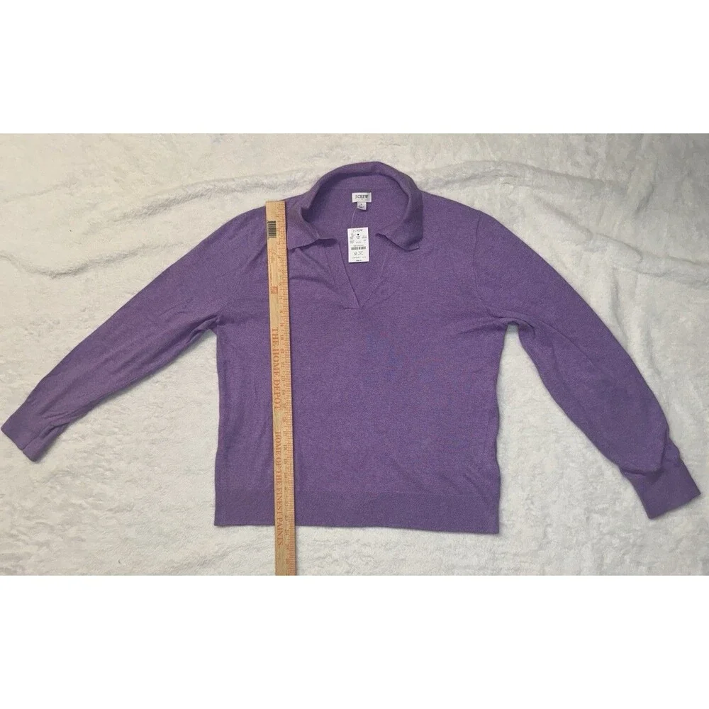 NWT J Crew Collared Cotton Long-Sleeve Sweater Purple Size Large